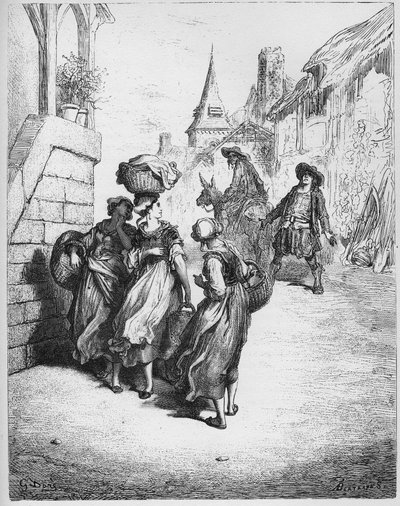 De molenaar, zijn zoon en de ezel - uit "Fabels" van Jean de La Fontaine door Gustave Dore
