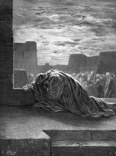 De profeet Ezra biddend, door Gustave Doré - Bijbel door Gustave Dore