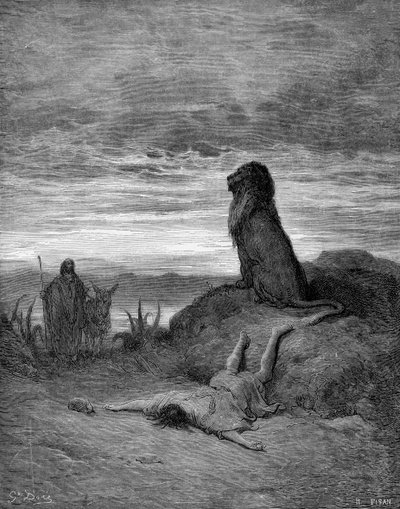 De profeet gedood door een leeuw door Gustave Dore