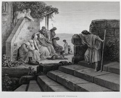De terugkeer van de verloren zoon, Illustratie uit de Dore Bijbel door Gustave Dore