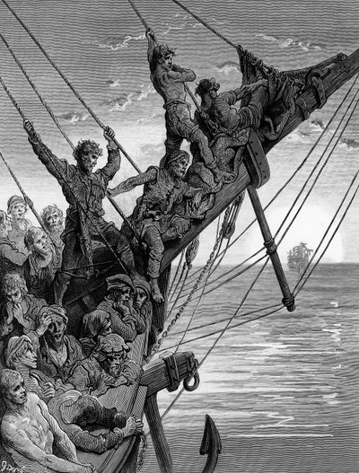 De zeelieden zien in de verte een spookschip, scène uit 