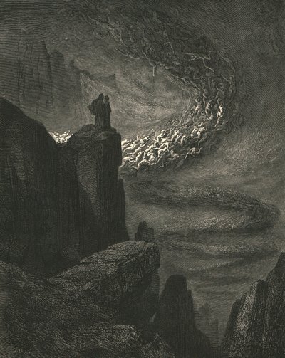 De stormachtige wind van de hel drijft de geesten voort door Gustave Dore