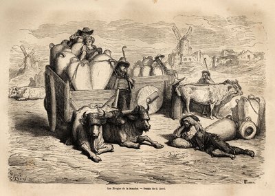 De tinajas van het Kanaal, het gebruik van deze enorme aardewerken kruiken vervangt het gebruik van vaten en hun gebruik is zeer oud. Gravure ter illustratie van de reis naar Spanje door Gustave Dore (1832-1883) illustrator en Baron Ch. Davillier reactor,  door Gustave Dore