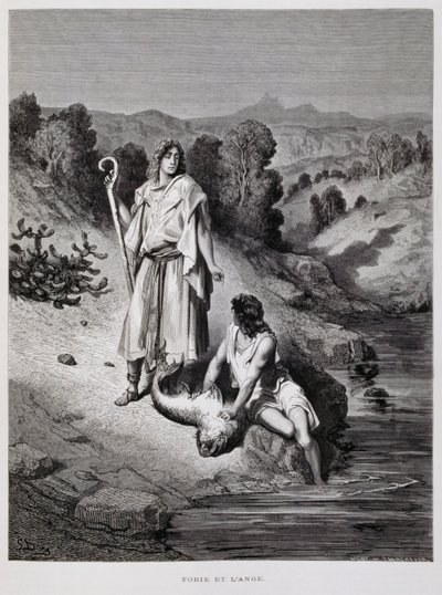 Tobias en de engel, Illustratie uit de Dore Bijbel door Gustave Dore