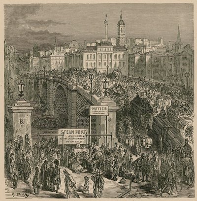Verkeer op de London Bridge door Gustave Dore