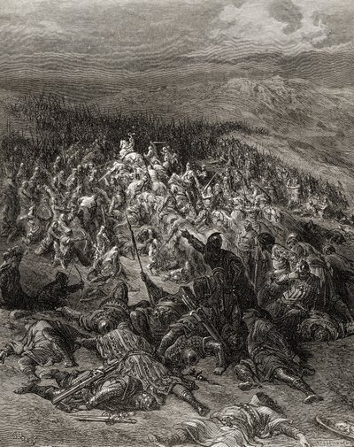 Twee honderd ridders vallen twintig duizend Saracenen aan, illustratie uit 