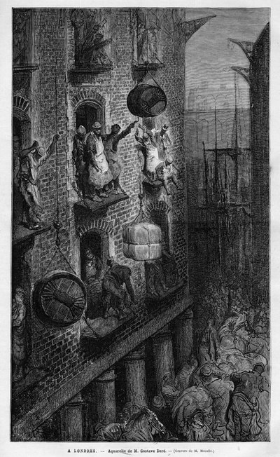 Leven in Londen. Tekening door Gustave Doré. Gravure in 