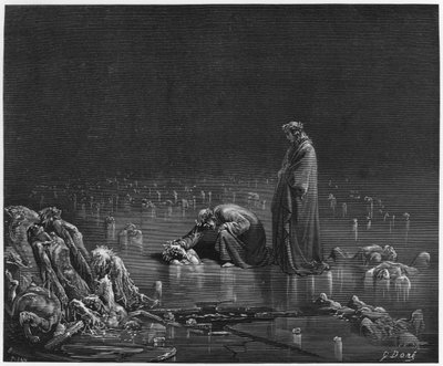 Virgil (70-19 v.Chr.) en Dante, illustratie uit 