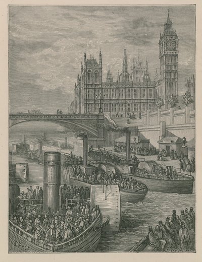Westminster Trappen - Stoomschepen Vertrekken door Gustave Dore
