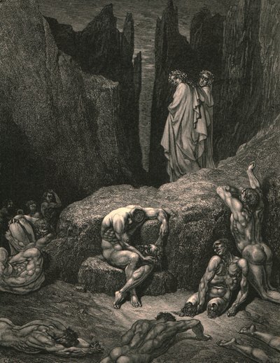 Waarom richt je blik nog steeds naar beneden tussen de verminkte en ellendige schaduwen, ca. 1890 door Gustave Dore