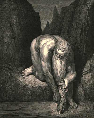 Toch in de afgrond, die Lucifer met Judas laag opslokt, plaatste hij ons licht, ca. 1890 door Gustave Dore