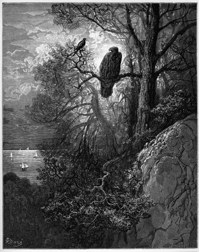 De adelaar en de ekster - uit "Fabels" van Jean de La Fontaine door Gustave Dore