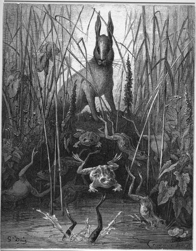 De haas en de kikker - uit "Fabels" van Jean de La Fontaine door Gustave Dore