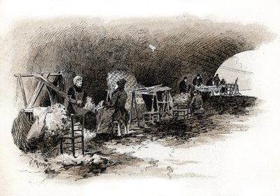 Wolwerkers onder de Pont-Marie, Parijs door Gustave Fraipont