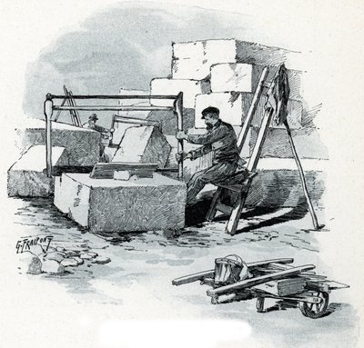 Steenhouwers aan de oevers van het Canal Saint-Martin, quai de Valmy, Parijs door Gustave Fraipont