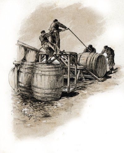 Le stacking des tonneaux de vin, Bercy Paris Tekening door Gustave Fraipont (1849-1923) uit Saint-Juirs