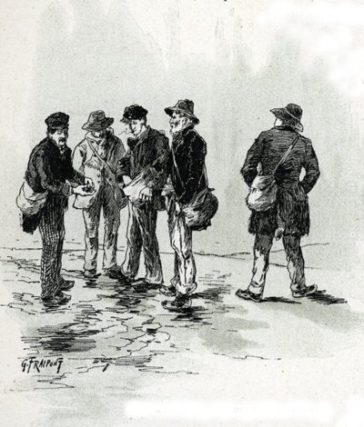 Les marchands de bout de cigare dans quartier Maubert, Paris Tekening door Gustave Fraipont (1849-1923) uit 