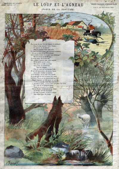 De wolf en het lam. Fabels van Jean de La Fontaine. Illustratie door Gustave Fraipont. door Gustave Fraipont