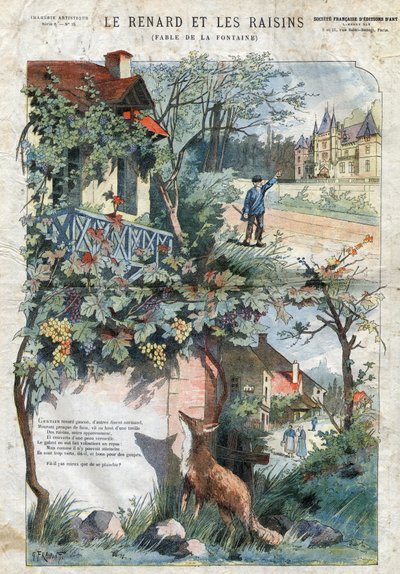 De vos en de druiven. Fabels van Jean de La Fontaine. Illustratie door Gustave Fraipont. door Gustave Fraipont