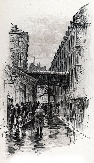 Uitzicht op een nachtasiel in de rue de la Bucherie in de wijk Maubert, Parijs Tekening door Gustave Fraipont (1849-1923) uit Saint-Juirs door Gustave Fraipont