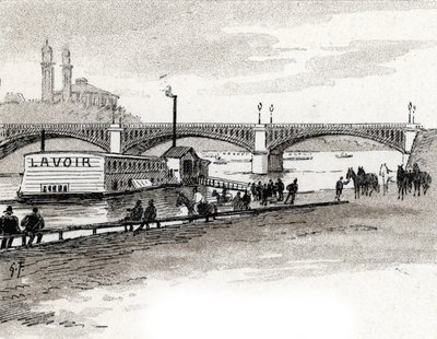 Uitzicht op de Grenelle-brug in Parijs. Tekening door Gustave Fraipont (1849-1923) uit Saint-Juirs door Gustave Fraipont