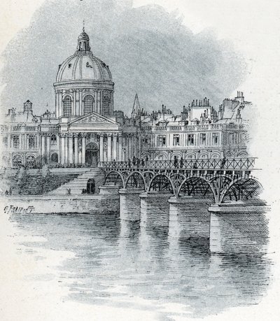 Uitzicht op het Institut de France en de Pont des Arts in Parijs Tekening door Gustave Fraipont (1849-1923) uit Saint-Juirs