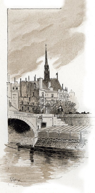 Uitzicht op de Sainte-Chapelle vanaf de St Michel-brug, Parijs door Gustave Fraipont