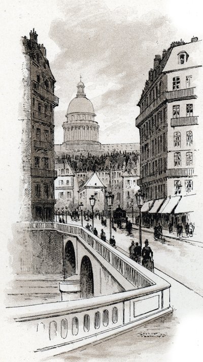 Uitzicht op de rue de Bellay en de koepel van het Pantheon, Parijs door Gustave Fraipont