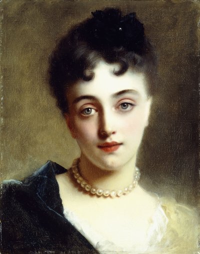 Een Elegante Dame met Parels door Gustave Jacquet