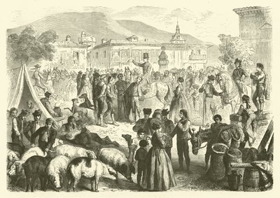 Jaarlijkse kermis van de stad Alcalá, Spanje door Gustave Janet