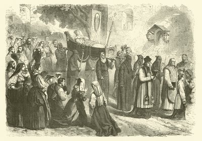 Begrafenisstoet van een jong meisje, Sparanise, Italië (gravure) door Gustave Janet