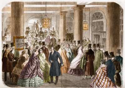 Het Italiaanse theater (Salle Ventadour) werd geopend in Parijs in 1858. Tekening door Gustave Janet, gravure door Jahyer. door Gustave Janet