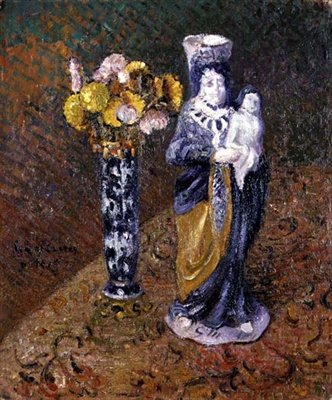 Bloemen en een beeldje door Gustave Loiseau