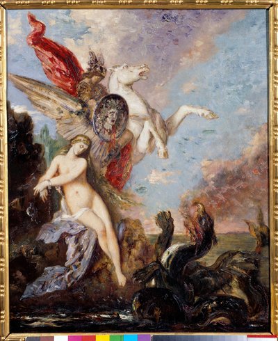 Andromeda geketend aan een rots wordt bevrijd door Perseus door Gustave Moreau