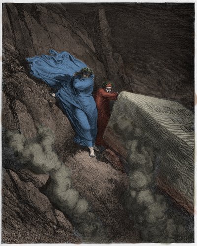 Inferno, Canto 11: Het brandende graf van paus Anastasius II, illustratie uit De Goddelijke Komedie van Dante Alighieri, 1885 door Gustave after Dore
