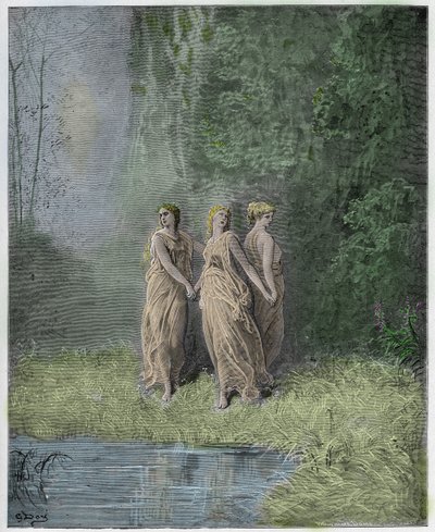 Purgatorio, Canto 29: Liefdadigheid, Hoop en Geloof, illustratie uit De Goddelijke Komedie van Dante Alighieri, 1885 door Gustave after Dore