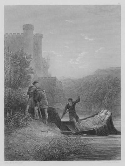 Torre en Lavaine nemen afscheid van het lichaam van Elaine door Gustave after Dore