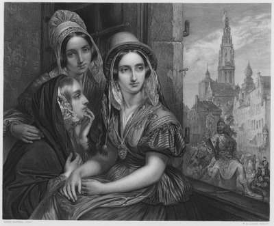 De Ommeganck in Antwerpen, uit het schilderij in de Koninklijke Collectie door Gustave Wappers