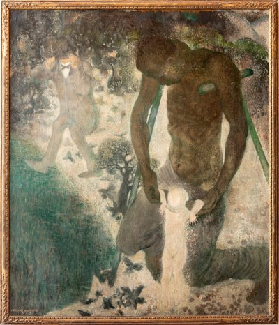 De wilskrachtige blinde en de kreupele die een kind willen leren lopen door Gustave Van de Woestyne