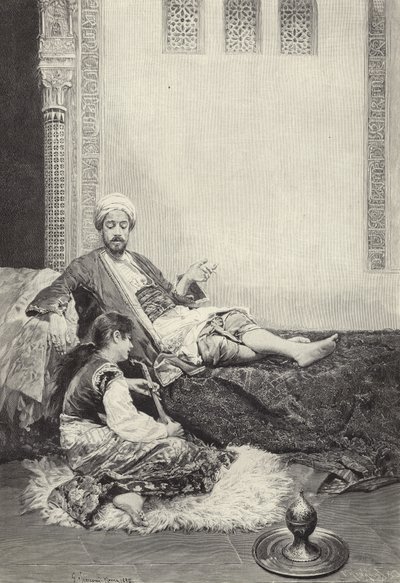 In de harem (gravure) door Gustavo Simoni