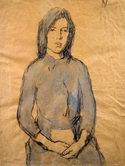Meisje, handen rustend in haar schoot door Gwen John
