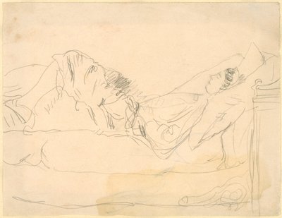 Meisje liggend op een bed door Gwen John