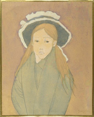 Meisje met grote hoed en strogekleurd haar door Gwen John