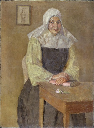 Mere Poussepin Zittend aan een Tafel door Gwen John