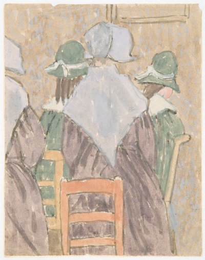 Nonnen en schoolmeisjes staand in de kerk door Gwen John