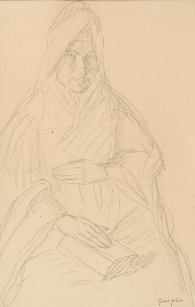 Studie voor Mere Poussepin zittend aan een tafel, c.1915 door Gwen John