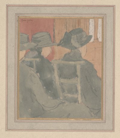 Vrouw en weesmeisje in de kerk door Gwen John