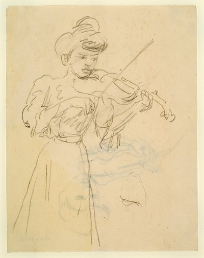 Vrouw staand viool spelend door Gwen John