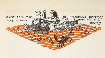 Illustratie van Alice en de dieren die zwemmen uit 