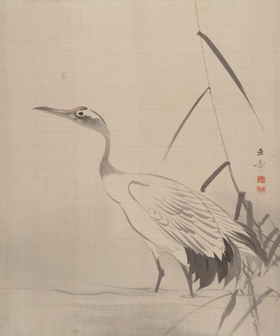 Kraanvogel tussen het riet door Gyokusho Kawabata